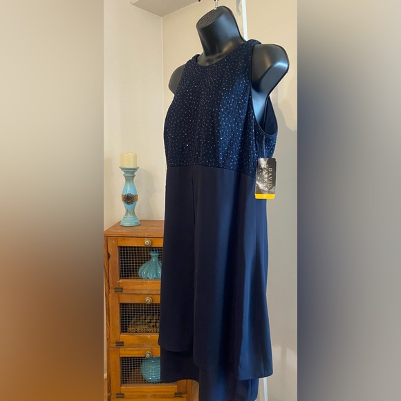 💃🏽➕David Warren New York Sleeveless Sparkle Cocktail Dress. Color:Navy. Size 14. - Picture 3 of 8